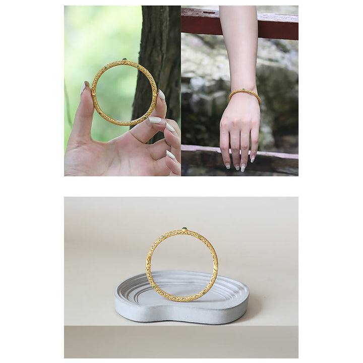 Buddha Stones Cyjan Jade Miedź Pomyślne Chmury Spokojna Uzdrawiająca Bransoletka Bangle
