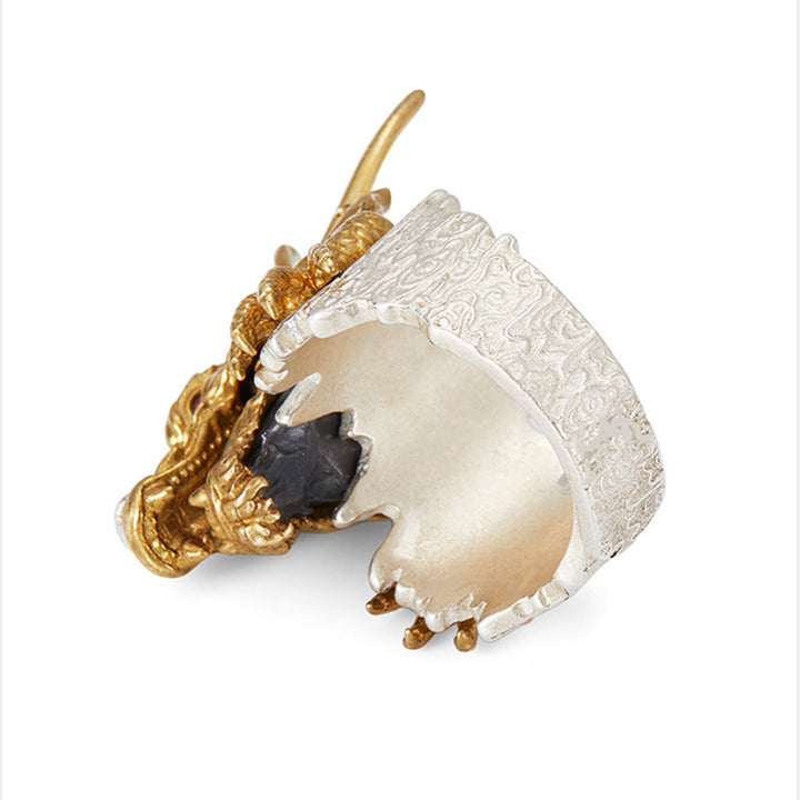 Buddha Stones 925 Srebro Sterling Smok Szczęście Sukces Ochrona Regulowany Pierścień Wisiorek - image 5