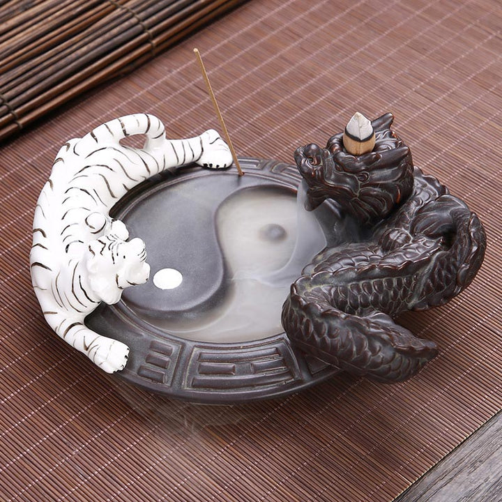 Buddha Stones Tygrys Smok Cofanie Dymu Fontanna Ceramiczna Yin Yang Błogosławieństwo Kadzidło Palnik Dekoracja