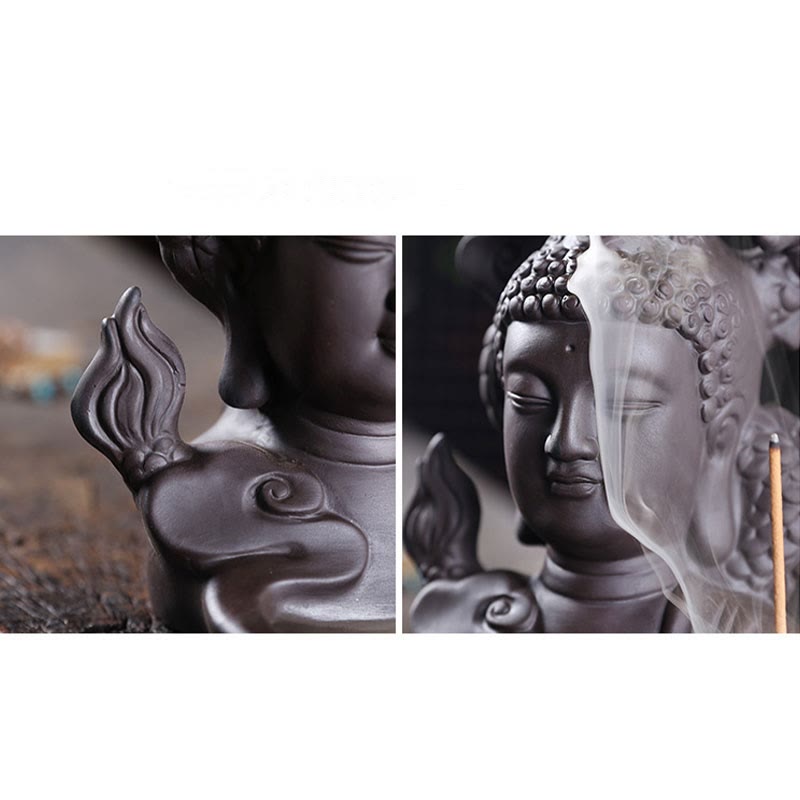 Buddha Stones Smok Budda Pomyślne Chmury Fioletowa Glina Uzdrawiająca Kadzielnica Dekoracja