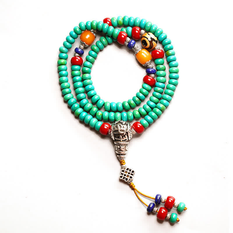Buddha Stones 108 Mala Koraliki Tybetański Turkus Dzi Koraliki Ochrona Bransoletka