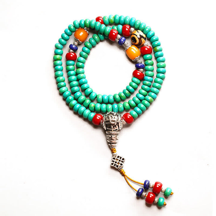 Buddha Stones 108 Mala Koraliki Tybetański Turkus Dzi Koraliki Ochrona Bransoletka