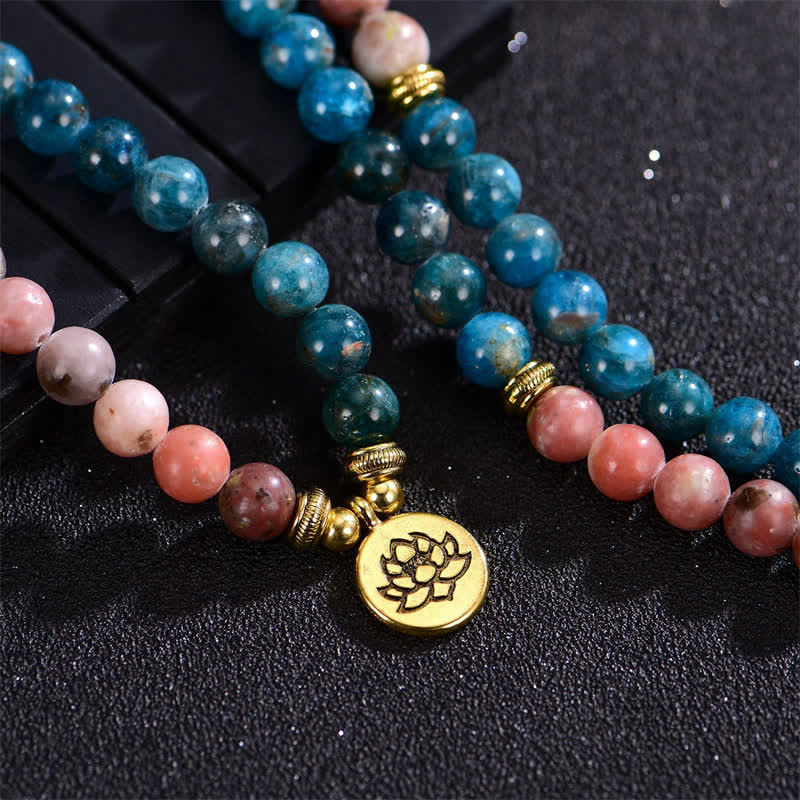 Buddha Stones Lazuryt Picasso Jaspis Amazonit Rodonit Apatyt Pozytywna Bransoletka z Koralików Modlitwy Lotosu