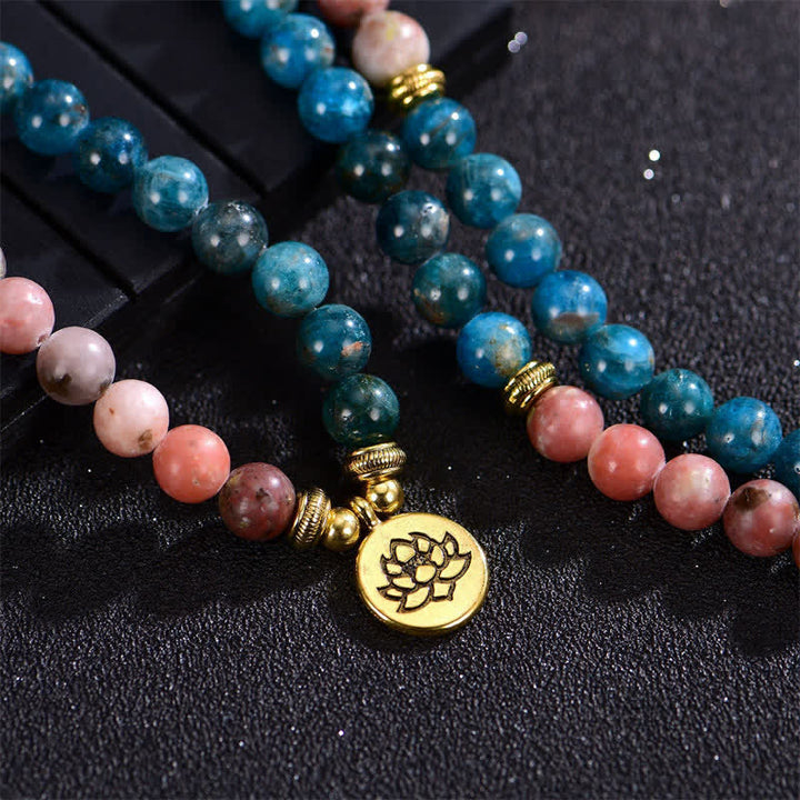 Buddha Stones Lazuryt Picasso Jaspis Amazonit Rodonit Apatyt Pozytywna Bransoletka z Koralików Modlitwy Lotosu
