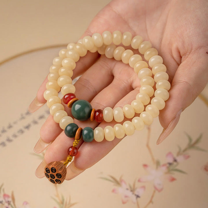 Bransoletka Buddha Stones Bodhi Seed Lotus Pod Charm Peace Double Wrap