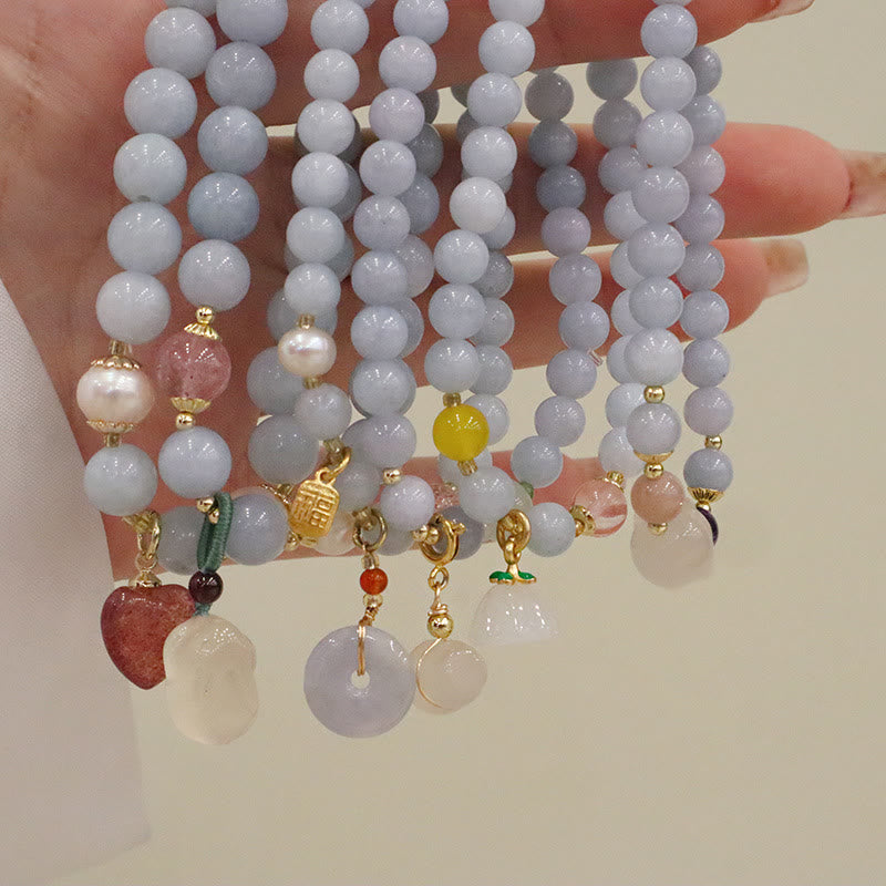 Buddha Stones Naturalny Akwamaryn Chalcedon Spokój Królik Tykwa Kot Bransoletka z zawieszkami - image 13