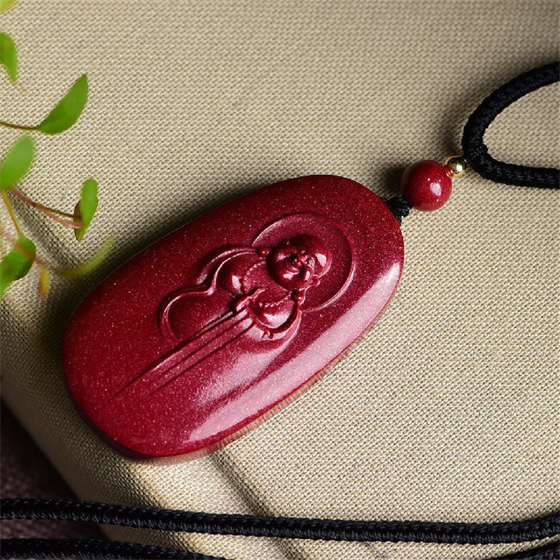 Buddha Stones Śmiejący się Budda Yin Yang Chiński Zodiak Tykwa Naturalny Cynober Błogosławieństwo Naszyjnik Wisiorek - image 2