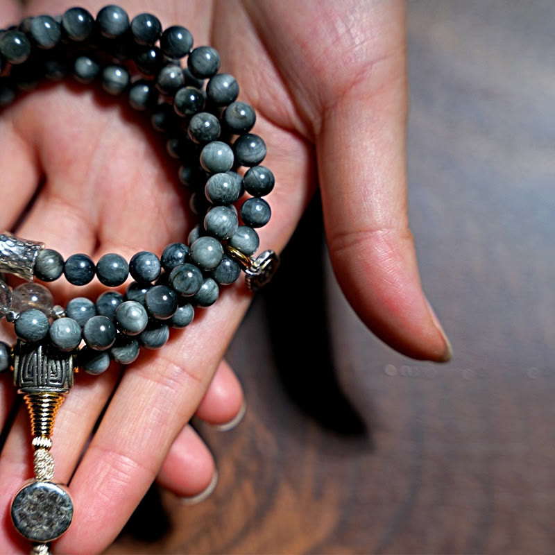 Buddha Stones 925 Srebro Sterling 108 Koraliki Mala Kamień Orle Oko Kamień Księżycowy Pozytywna Bransoletka