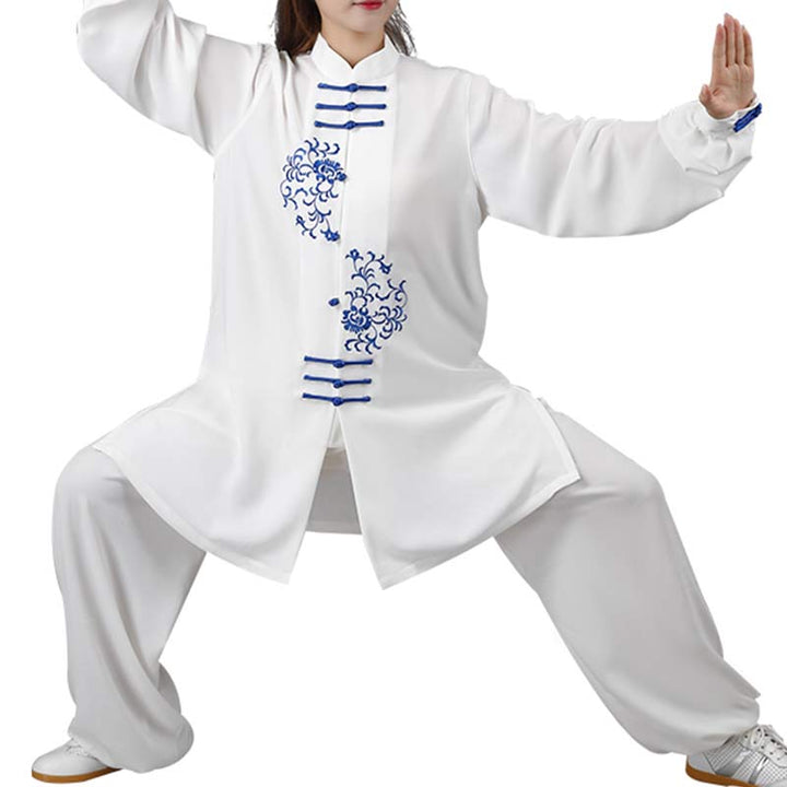 Buddha Stones Kwiat Haft Medytacja Modlitwa Duchowy Zen Tai Chi Qigong Praktyka Unisex Zestaw Ubrań