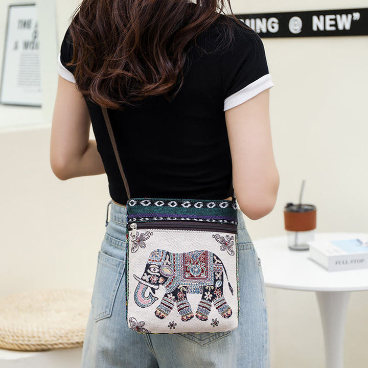 Buddha Stones Słoń Motyl Haftowana Płócienna Torba Tote Torba Na Ramię Torba Crossbody