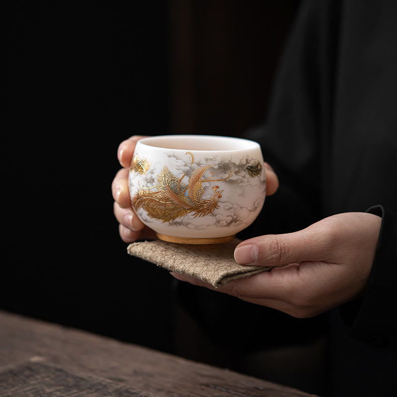 Buddha Stones Feniks Smok Lotos Jeleń Starożytny Budynek Ryba Koi Ceramiczna filiżanka do herbaty Kung Fu Filiżanki do herbaty