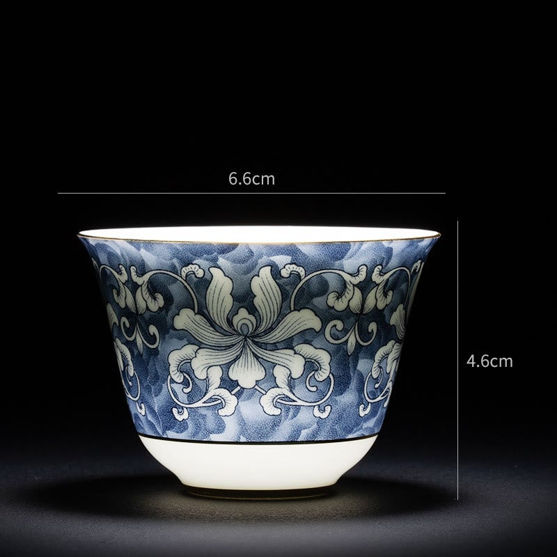 Buddha Stones Kolorowe Kwiaty Orchidea Fale Morskie Niebiesko-Biała Porcelana Ceramiczna Filiżanka Do Herbaty Kung Fu