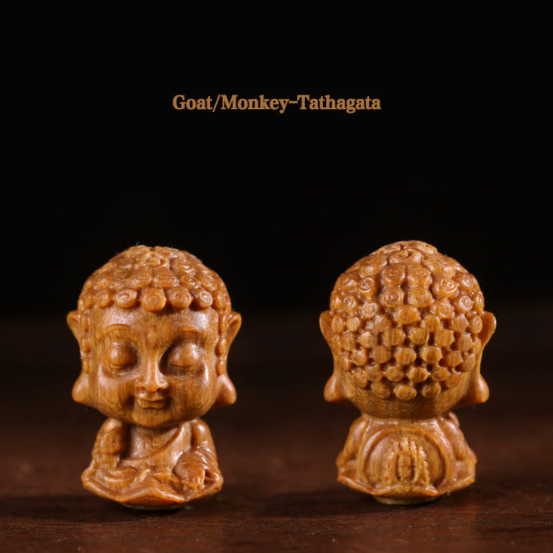 Chiński Zodiak Natal Budda Zielony Sandałowiec Lotos Grawerowany Pozytywny Dekoracja Domu - Koza/Małpa-Tathagata - image 9