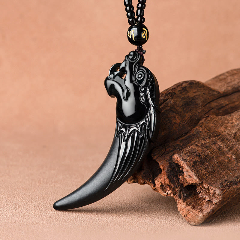 Buddha Stones Naturalny Czarny Jadeit Chiński Zodiak Wzór Zęba Smoka Naszyjnik Ochronny Wisiorek - image 1