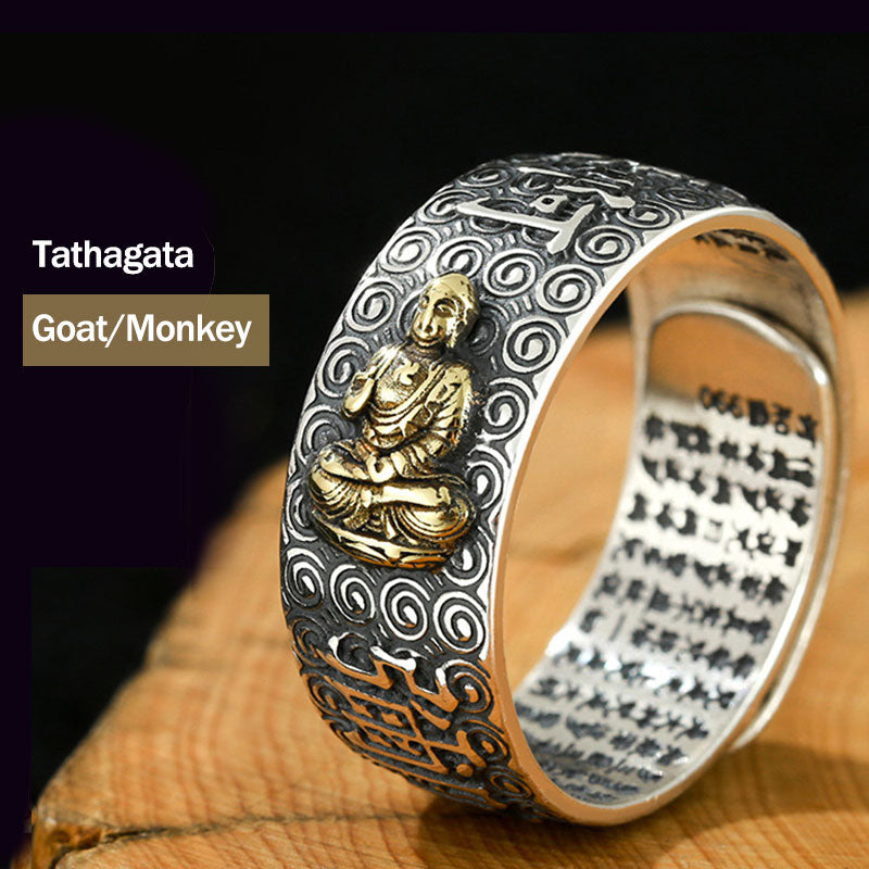 Buddha Stones Chiński Zodiak Natal Budda Bogactwo Szczęście Regulowany Pierścień