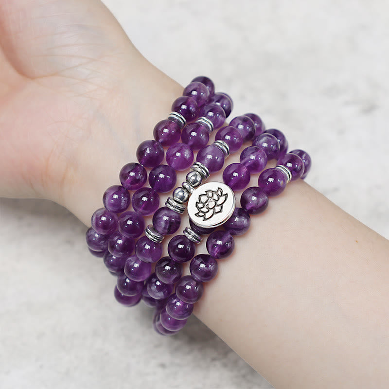 Bransoletka oczyszczająca Mala z Buddha Stones Naturalny Ametyst