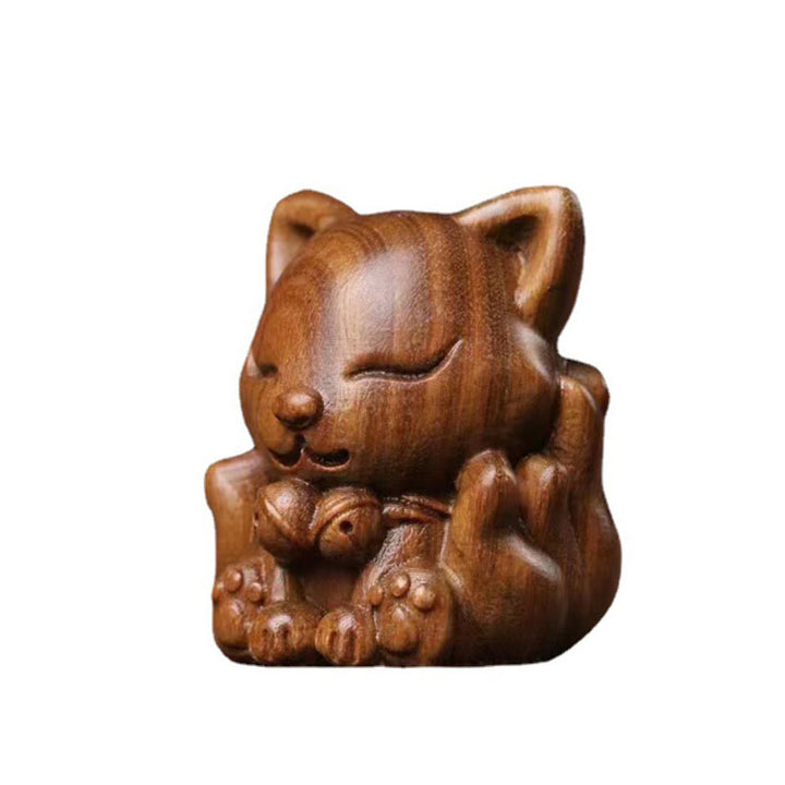Buddha Stones Mini Dziewięcioogonowy Lis Kość Słoniowa Owoc Sandałowiec Zielony Sandałowiec Błogosławieństwo Dekoracja