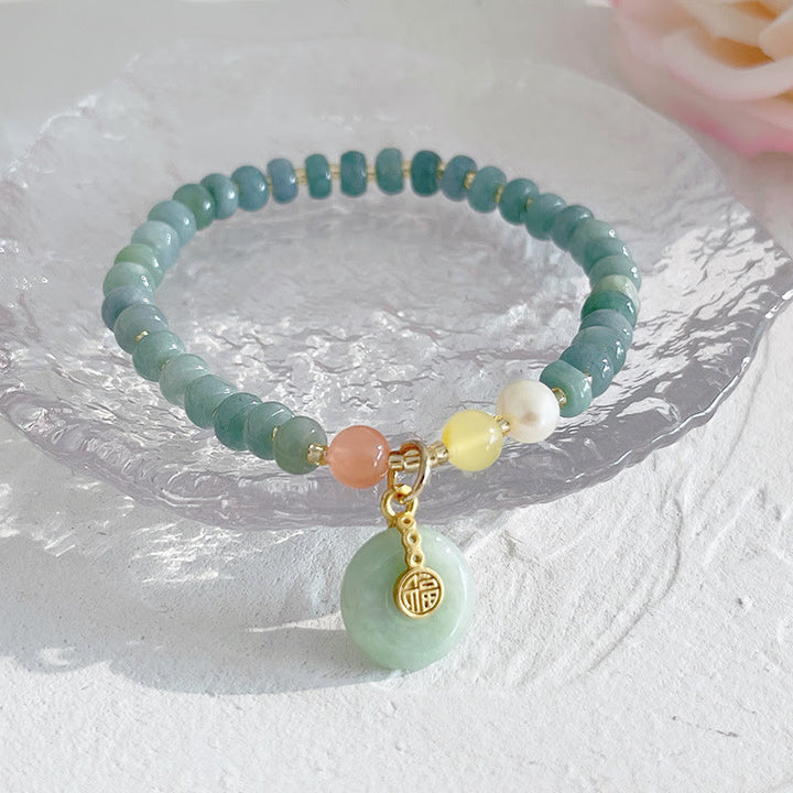 Buddha Stones Naturalne Hetian Jade Pearl Peace Buckle Fu Character Gourd Money Bag Truskawkowy Kwarc Bransoletka PiXiu Luck