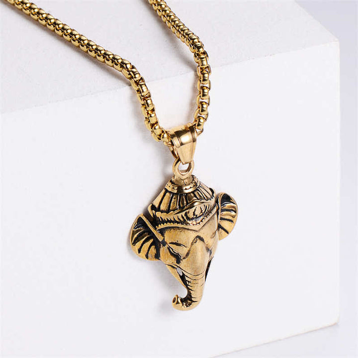 Naszyjnik z wisiorkiem ochronnym Ganesh Ganpati Elephant Titanium Steel