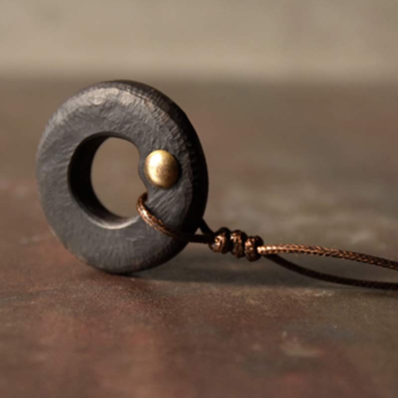 Buddha Stones Zen Circle Ebony Wood Peace Calm Naszyjnik Wisiorek - image 24
