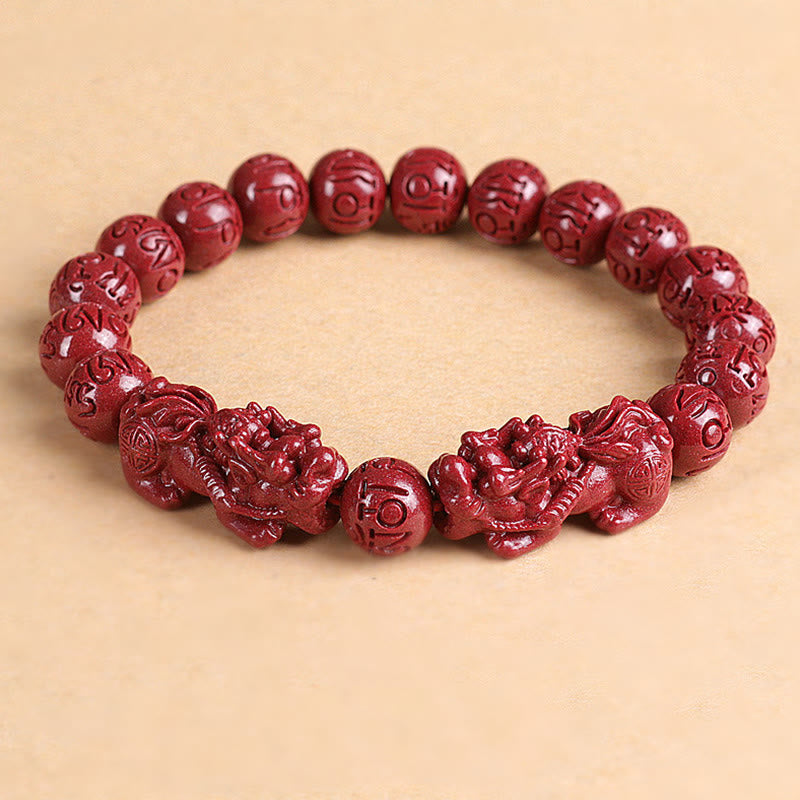 Buddha Stones Naturalne Podwójne PiXiu Cinnabar Om Mani Padme Hum Bogactwo Szczęście Koralikowa Bransoletka