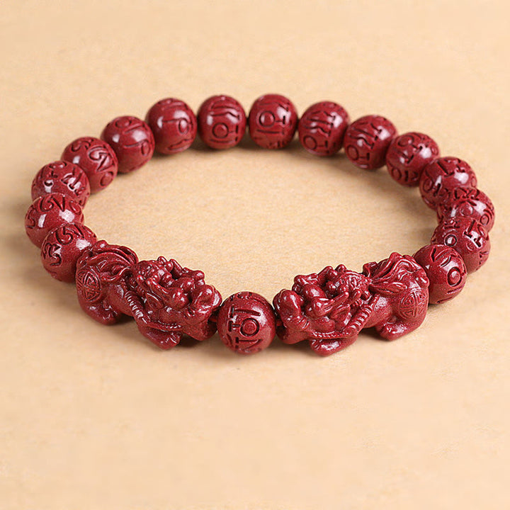 Buddha Stones Naturalne Podwójne PiXiu Cinnabar Om Mani Padme Hum Bogactwo Szczęście Koralikowa Bransoletka