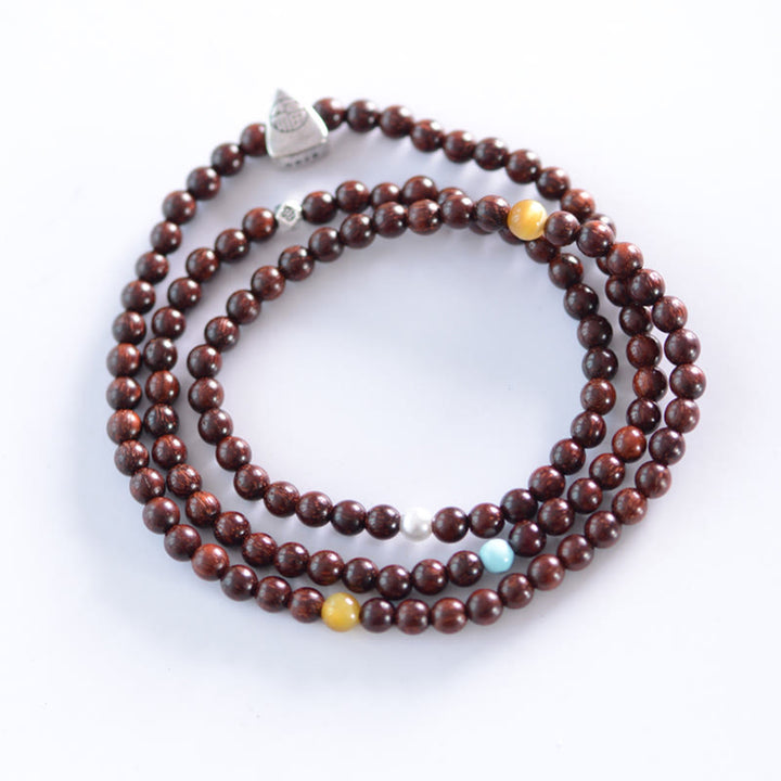 Bransoletka ochronna z Buddha Stones 925 ze srebra próby 925 z małym liściem i czerwonym drzewem sandałowym Fu Character