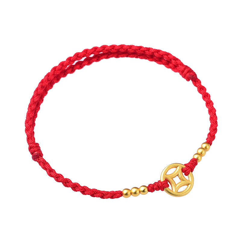 Buddha Stones Miedziana Moneta Siła Pleciona Bransoletka Sznurkowa Anklet