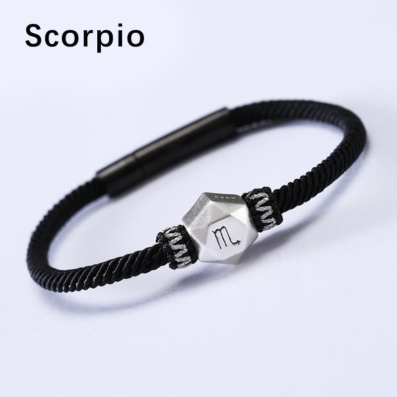 Buddha Stones 999 Srebro Sterling 12 Konstelacji Zodiaku Ochrona Ręcznie Robiona Bransoletka Sznurkowa