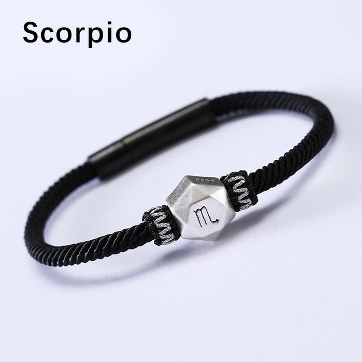 Buddha Stones 999 Srebro Sterling 12 Konstelacji Zodiaku Ochrona Ręcznie Robiona Bransoletka Sznurkowa