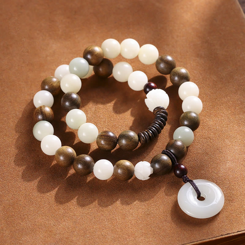 Bransoletka Buddha Stones Bodhi Seed Green Sandalwood Lotus Peace Buckle Harmony Double Wrap