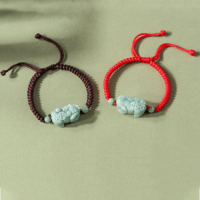 Buddha Stones Ręcznie Robione Naturalne Jade PiXiu Ochrona King Kong Węzeł Bransoletka ze Sznurka