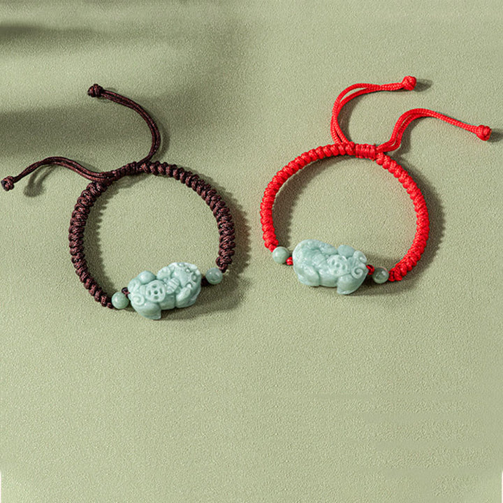 Buddha Stones Ręcznie Robione Naturalne Jade PiXiu Ochrona King Kong Węzeł Bransoletka ze Sznurka