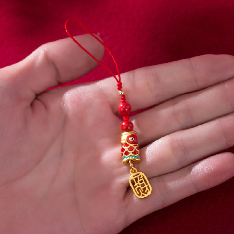 Buddha Stones Koi Ryba Cynober Przyciągający Bogactwo Życzenie Ruyi Urok Szczęścia Telefon Wiszący Dekoracja