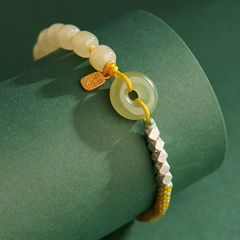 Buddha Stones 925 Srebro Sterlingowe Hetian Jade Klamra Pokoju Koralikowa Bransoletka Szczęścia Szczęścia