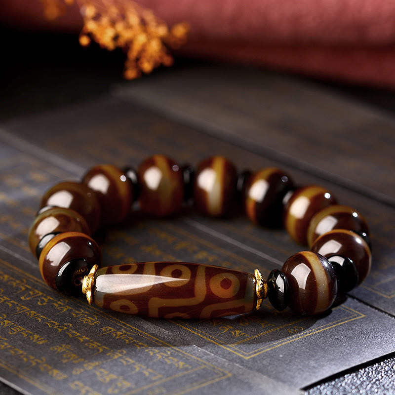 Buddha Stones Tybetańskie Naturalne Dziewięciooczne Dzi Koraliki Agatowe Bransoletka Błogosławieństwa Bogactwa