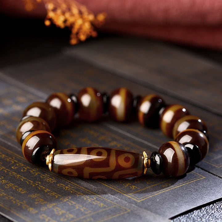 Buddha Stones Tybetańskie Naturalne Dziewięciooczne Dzi Koraliki Agatowe Bransoletka Błogosławieństwa Bogactwa