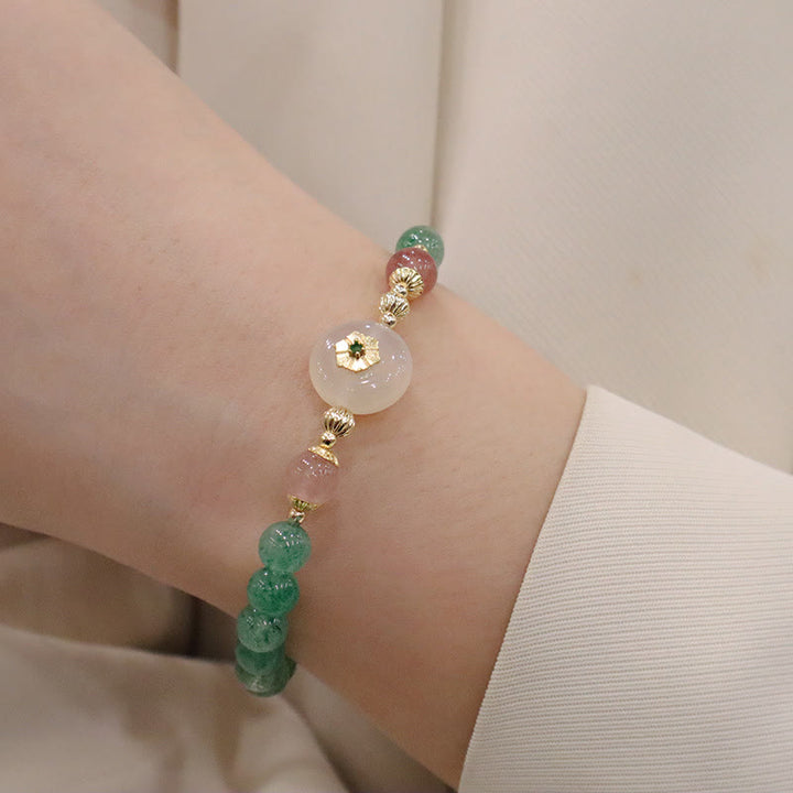 Bransoletka z Buddha Stones Naturalny Zielony Kwarc Truskawkowy Chalcedon Kwiat Wdzięczności