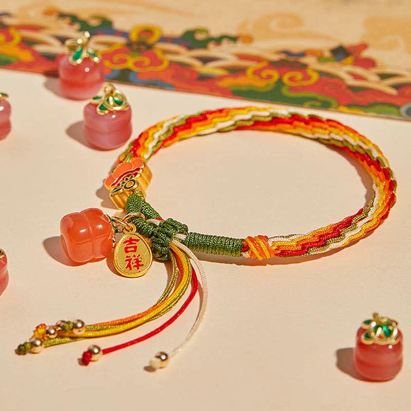 Bransoletka ze sznurka z węzłem warkoczowym i Buddha Stones Persimmon Red Agat Strength Reincarnation