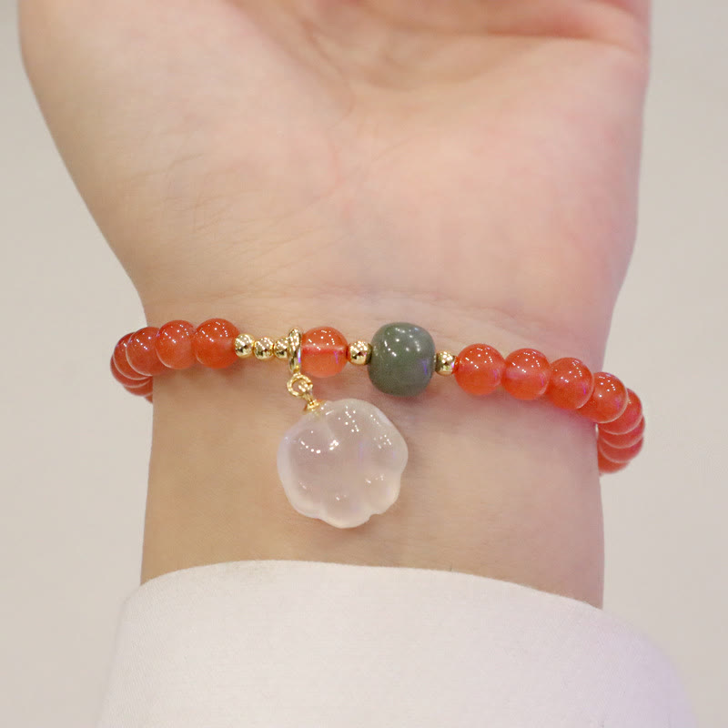 Bransoletka Buddha Stones Agat Czerwony Chalcedon Łapa Kota Jadeit Pewność Siebie - image 2