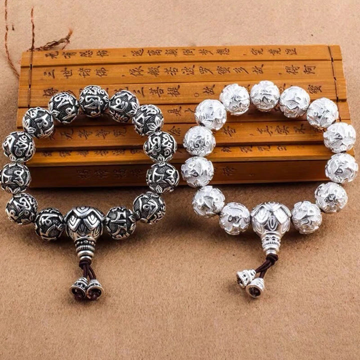 Buddha Stones Tybetańskie Om Mani Padme Hum Rzeźbione Koraliki Amulet Bransoletka