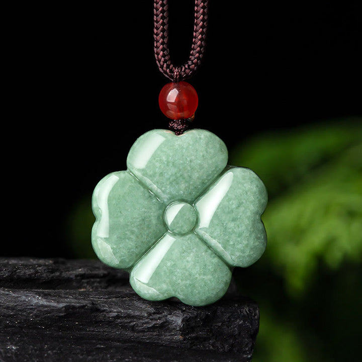 Naturalny naszyjnik z Buddha Stones, koniczyna czterolistna, szczęście, jadeit, dobrobyt