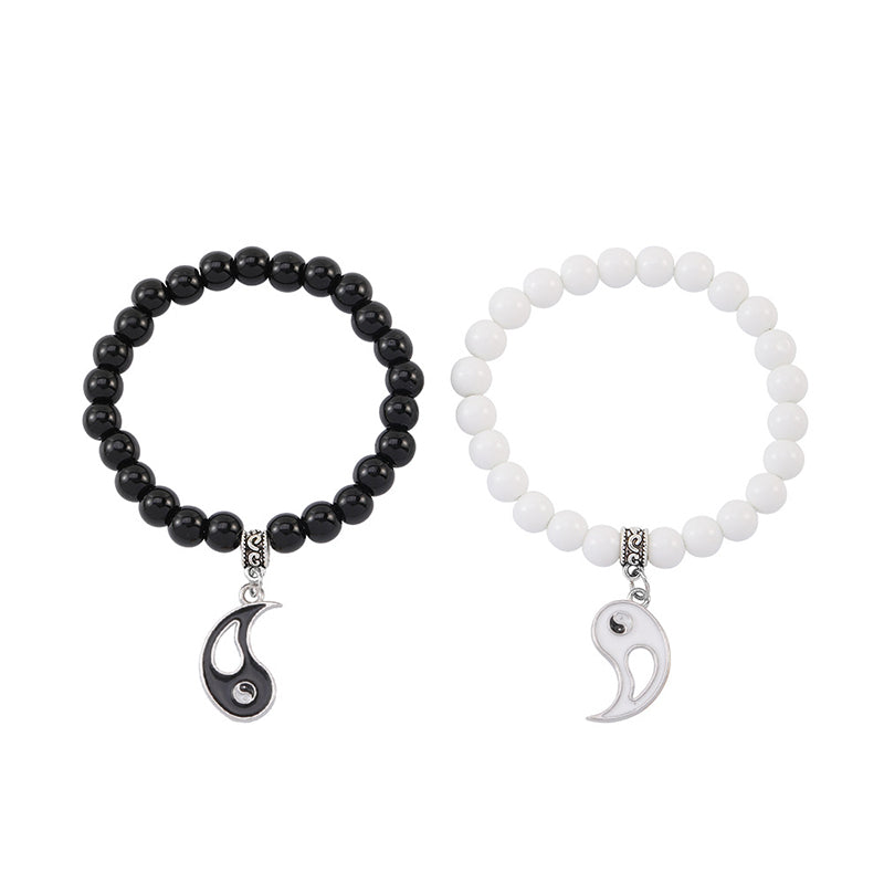 Buddha Stones 2szt. Czarny Onyks Biały Turkus Koralik Yin Yang Ochrona Para Bransoletka