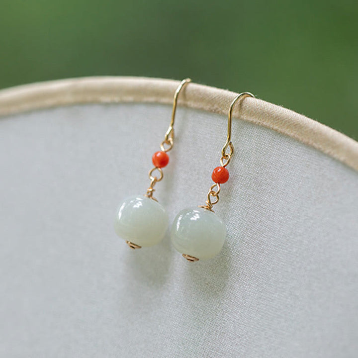 Kolczyki wiszące z Buddha Stones, 925 srebro próby 925, 14-karatowe złoto, jadeit hetian, czerwony agat, szczęście - image 12