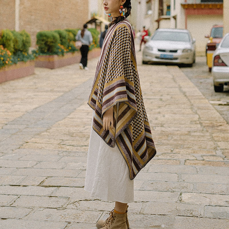 Buddha Stones Tybetański Szal Klasyczny Wzór Zimowy Przytulny Ciepły Szalik Podróżny Otulacz - image 4