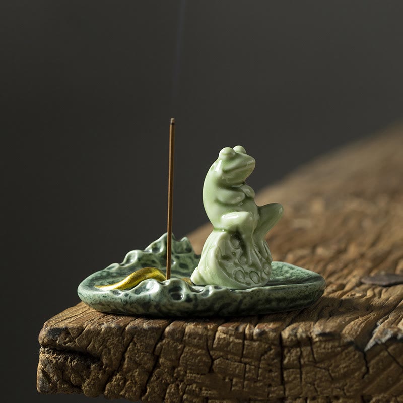Buddha Stones Liść Medytacja Żaba Wzór Uzdrawiający Ceramiczny Kadzielnica Dekoracja