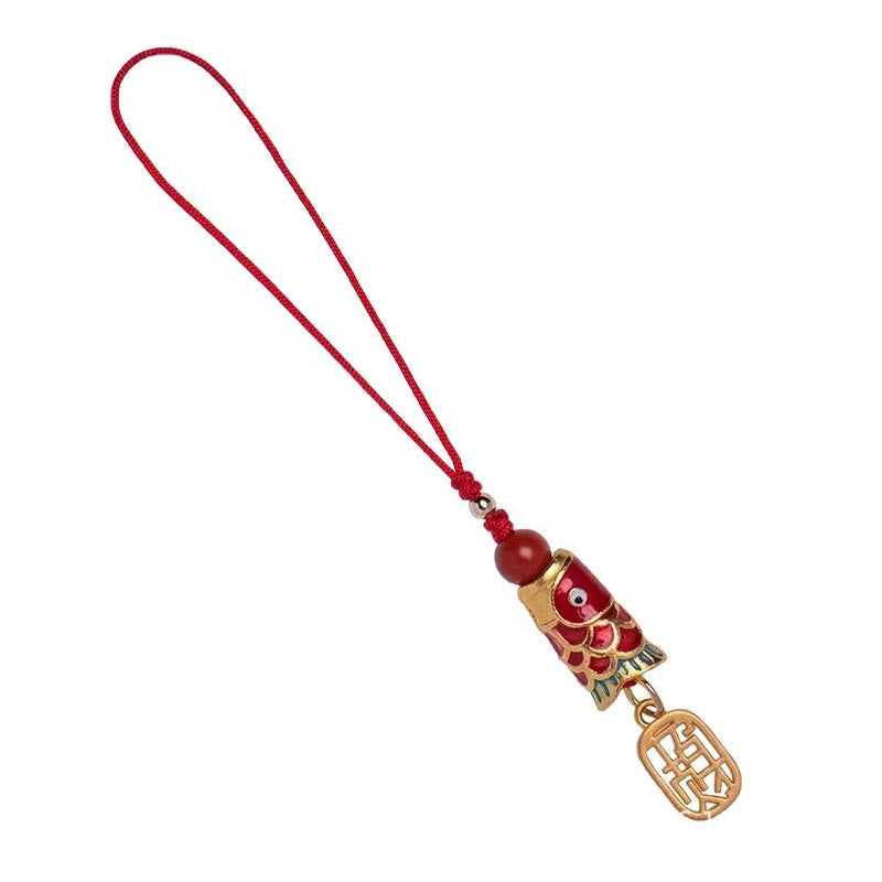 Buddha Stones Koi Ryba Cynober Przyciągający Bogactwo Życzenie Ruyi Urok Szczęścia Telefon Wiszący Dekoracja