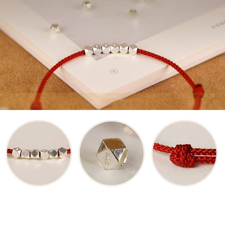 Bransoletka Buddha Stones 925 Srebro Sterling Czerwony Sznurek Warkocz Anklet