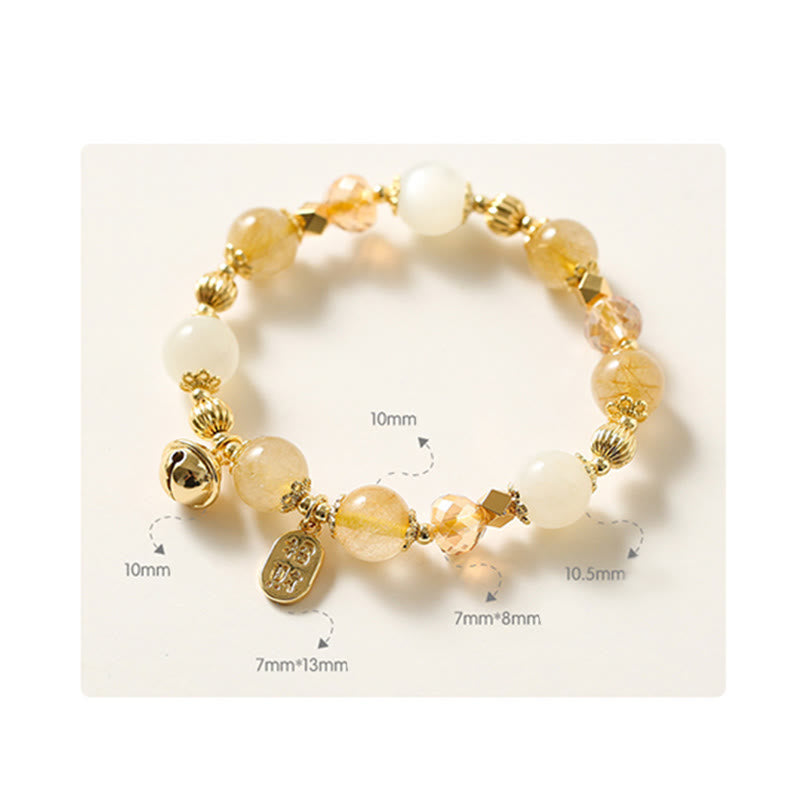 Bransoletka z Buddha Stones 14K pozłacana złotym rutylowym kwarcem Wealth Bell Lucky Fortune Charm