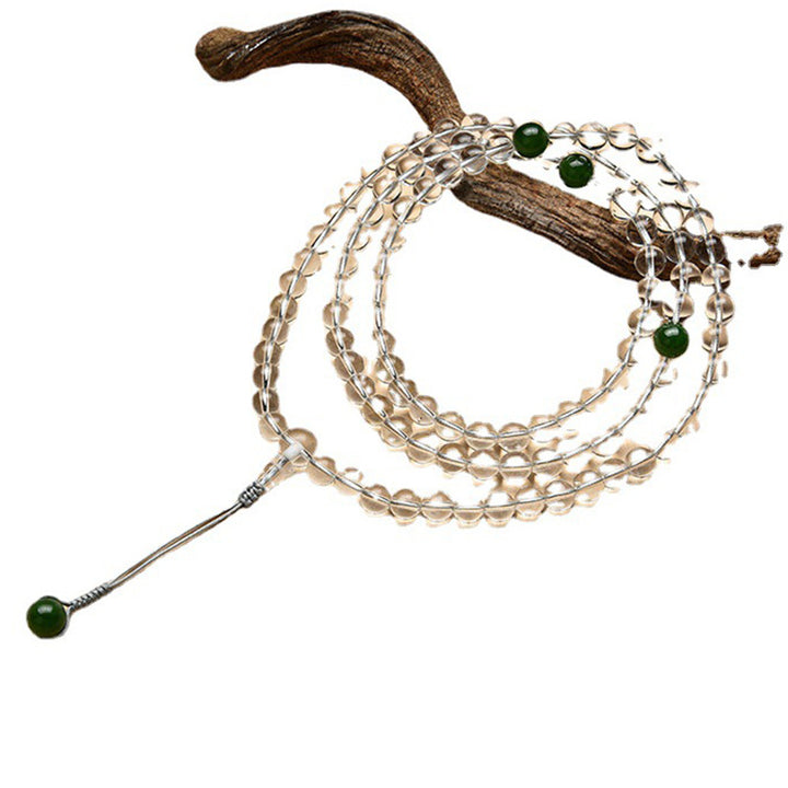 Buddha Stones 108 Koraliki Biały Kryształ Jade Medytacyjna Bransoletka Mala